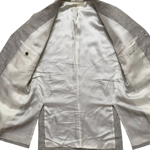 John W. Nordstrom Blazer Jacket Mens 42R (Fits 46R) Linen Vented Gray Striped - Picture 4 of 7